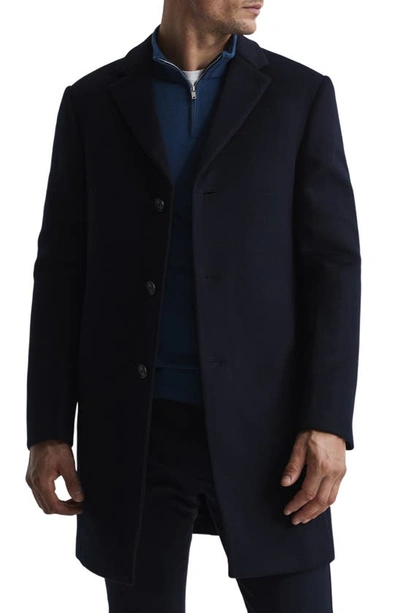 Reiss Gable Wool Blend Overcoat In Navy