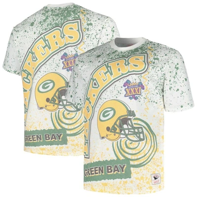 MITCHELL & NESS MITCHELL & NESS WHITE GREEN BAY PACKERS BIG & TALL ALLOVER PRINT T-SHIRT