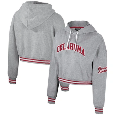 The Wild Collective Heather Gray Oklahoma Sooners Cropped Shimmer Pullover Hoodie In Multi