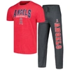 Concepts Sport Men's  Charcoal, Red Los Angeles Angels Meter T-shirt And Pants Sleep Set In Charcoal