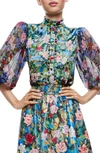 ALICE AND OLIVIA ILAN FLORAL PLEATED PUFF SLEEVE