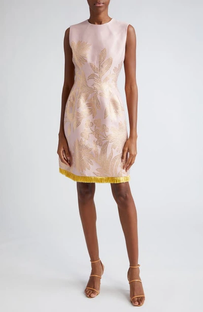 Lela Rose Sleeveless Jacquard Fringe Detail Mini Dress In Blush