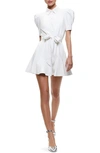 Alice And Olivia Lurlene Vegan Leather Mini Shirtdress In Off White