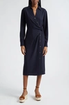 Veronica Beard Wright Button-front Midi Wrap Dress In Navy