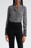 Veronica Beard Acacia Chevron Print Stretch Silk Tunic In Black Off White