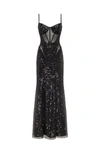 MILLA SENSATIONAL BLACK MAXI ON SPAGHETTI STRAPS COVERED IN SEQUINS, SMOKY QUARTZ