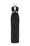 Milla Cut-out Halterneck Black Maxi Covered In Sequins In Black