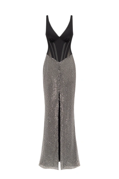 Milla Black Corset Maxi Dress With Silver Sequined Maxi Skirt