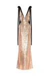 MILLA BIZZARE FULLY SEQUINED TIE-STRAPS GOLD MAXI DRESS, SMOKY QUARTZ