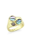 COVET COVET 14K GOLD PLATED ABALONE & MOTHER-OF-PEARL STATEMENT RING