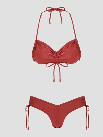 Zimmermann Jude Ruched Side Bikini Set In Red