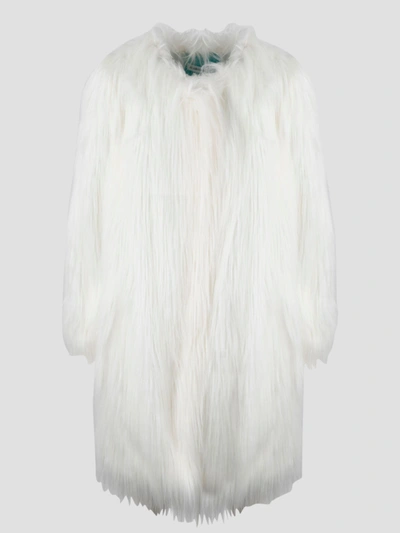 Alabama Muse Kate Pearl-button Faux-fur Coat In White