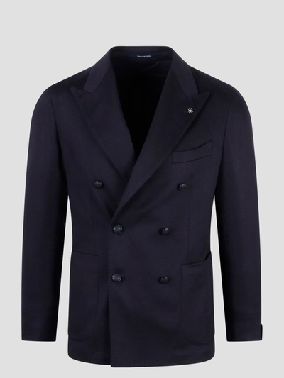 Tagliatore Double-breasted Cashmere Blazer In Blue