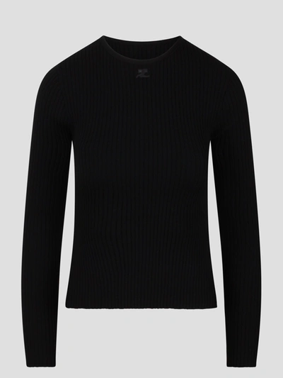 Courrèges Cutout Ribbed-knit Turtleneck Sweater In Black