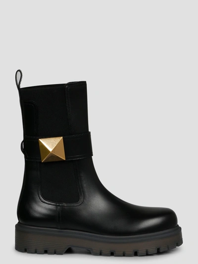 Valentino Garavani Black One Stud Beatle Ankle Boots