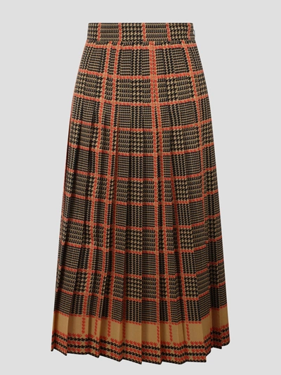 Gucci G Pied De Poule Pleated Skirt In Green