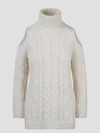 P.a.r.o.s.h Chunky Cable-knit Cold-shoulder Jumper Turtleneck In White