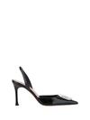 Amina Muaddi Satin Camelia Slingback Pumps 105 In Patent Black