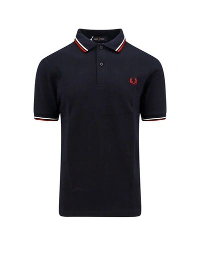 Fred Perry Cotton Polo Shirt With Embroidered Logo In Navy