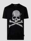 Philipp Plein Rhinestone Crew Neck T-shirt With Skull Graphic In Black