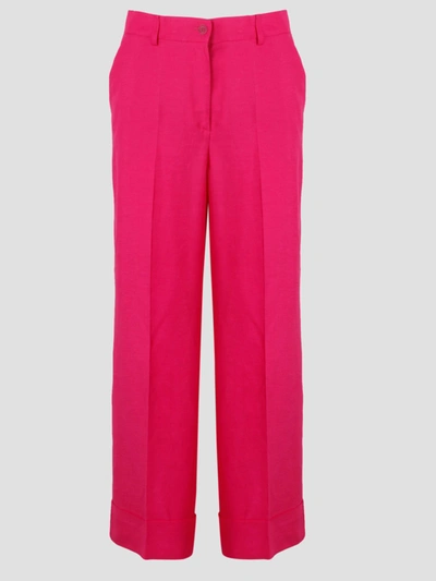 P.a.r.o.s.h Satin, Viscose And Linen Trousers In Pink & Purple