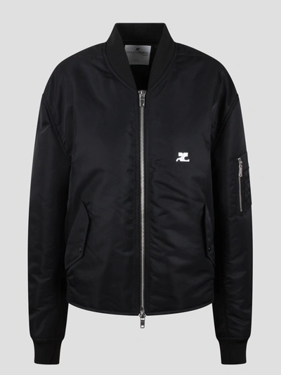 Courrèges Embroidered Nylon Bomber Jacket In Black