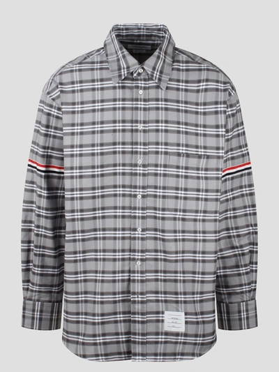 Thom Browne Classic Fit Shirt With Armband In Gingham Check Oxford In Grey