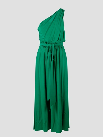 Pinko One-shoulder Draped Maxi Dress In Green