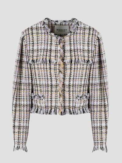 Isabel Marant Étoile Lilac Purple Cropped Tweed Jacket In Lilac/yellow
