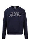 Autry Crew Neck Cotton Jersey Fleece Sweatshirt In Blue