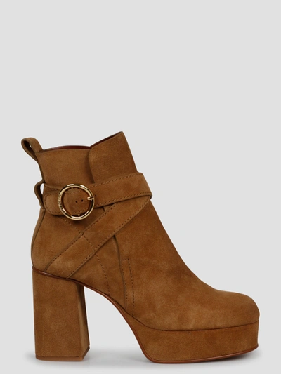 See By Chloé Women's Lyna 105mm Suede Platform Booties In Tan