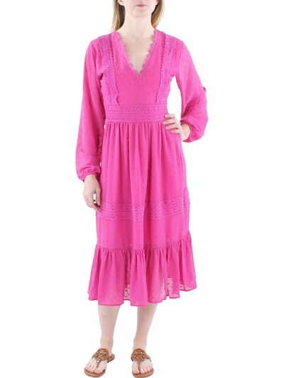 Aqua Womens Picot Trim Calf Midi Dress In Pink