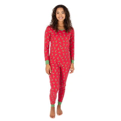 Leveret Christmas Womens Two Piece Cotton Pajamas Reindeer Red And Green