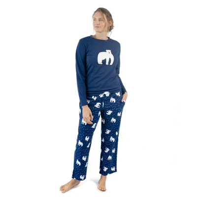 Leveret Christmas Womens Cotton Top Flannel Pant Pajamas Polar Bear In Blue