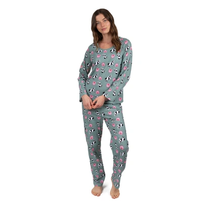 Leveret Womens Two Piece Cotton Loose Fit Pajamas Cow Green