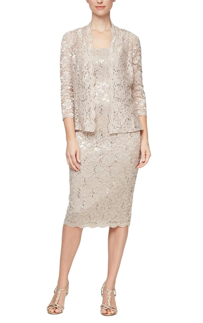 Alex Evenings Sequin Lace Shift Dress With Jacket In Pink