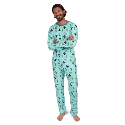 Leveret Mens Two Piece Cotton Loose Fit Pajamas Dinosaur Blue