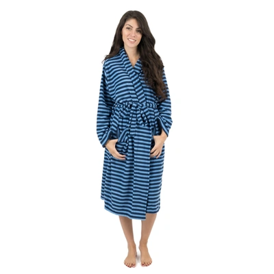 Leveret Womens Fleece Robe Blue And Navy Striped