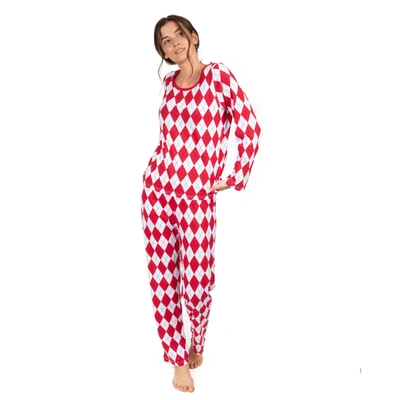 Leveret Christmas Womens Two Piece Cotton Loose Fit Pajamas Argyle In Red