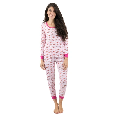 Leveret Womens Two Piece Cotton Pajamas Rainbow In Pink