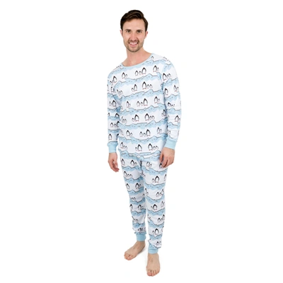 Leveret Christmas Mens Two Piece Cotton Pajamas Penguin In Blue