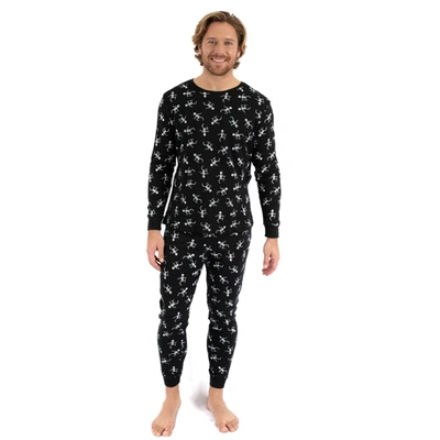 Leveret Mens Two Piece Cotton Pajamas Skeleton Black