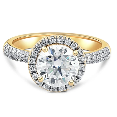 Pompeii3 Certified 2.58ct Round Diamond Engagement Ring Halo Yellow Gold Lab Grown In Silver