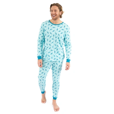 Leveret Mens Two Piece Cotton Pajamas Sharks In Blue