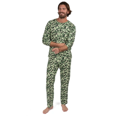 Leveret Mens Two Piece Cotton Loose Fit Pajamas Camouflage In Green