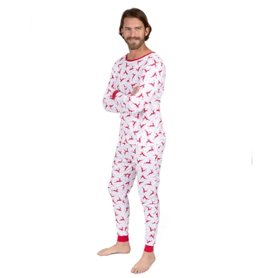 Leveret Christmas Mens Two Piece Cotton Pajamas Reindeer Red And White