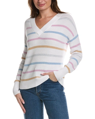 Forte Cashmere Easy Stripe Sweater In White
