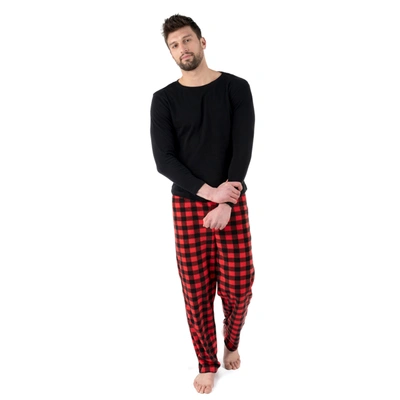 Leveret Christmas Mens Cotton Top And Fleece Pant Pajamas Plaid In Black