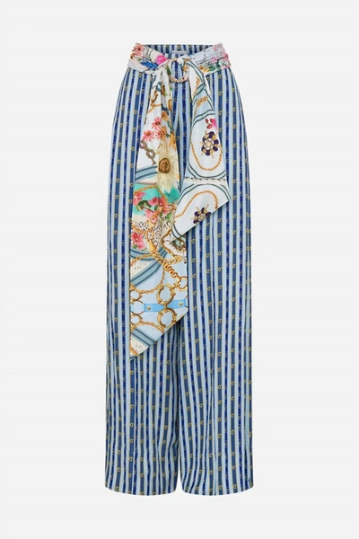 Camilla Scarf Belt Wide Legged Pant In Amalfi Lullaby In Blue