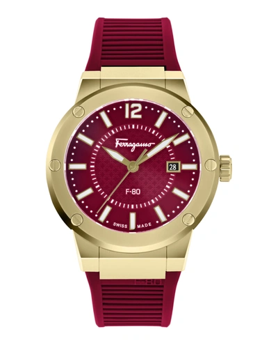 Ferragamo F-80 Chronograph Silicone Strap Watch, 44mm In Red